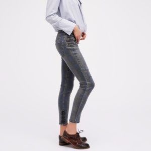 FREE PEOPLE CROPPED PLAID GREY DENIM